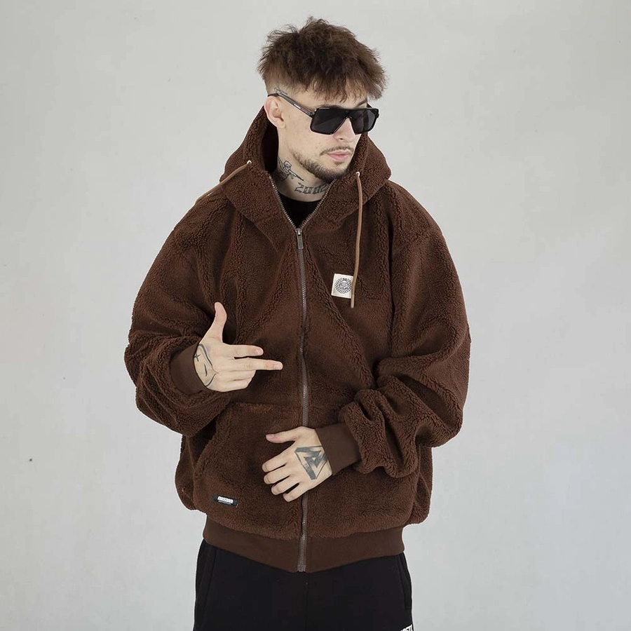 Kurtka Zimowa Hoodie MASS ZIP Patch Teddy brązowa