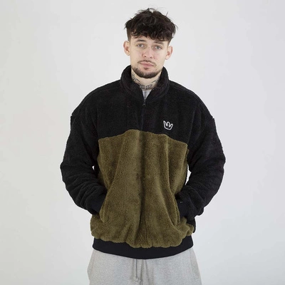 Bluza Jigga Wear Crewneck Sherpa czarna oliwkowa