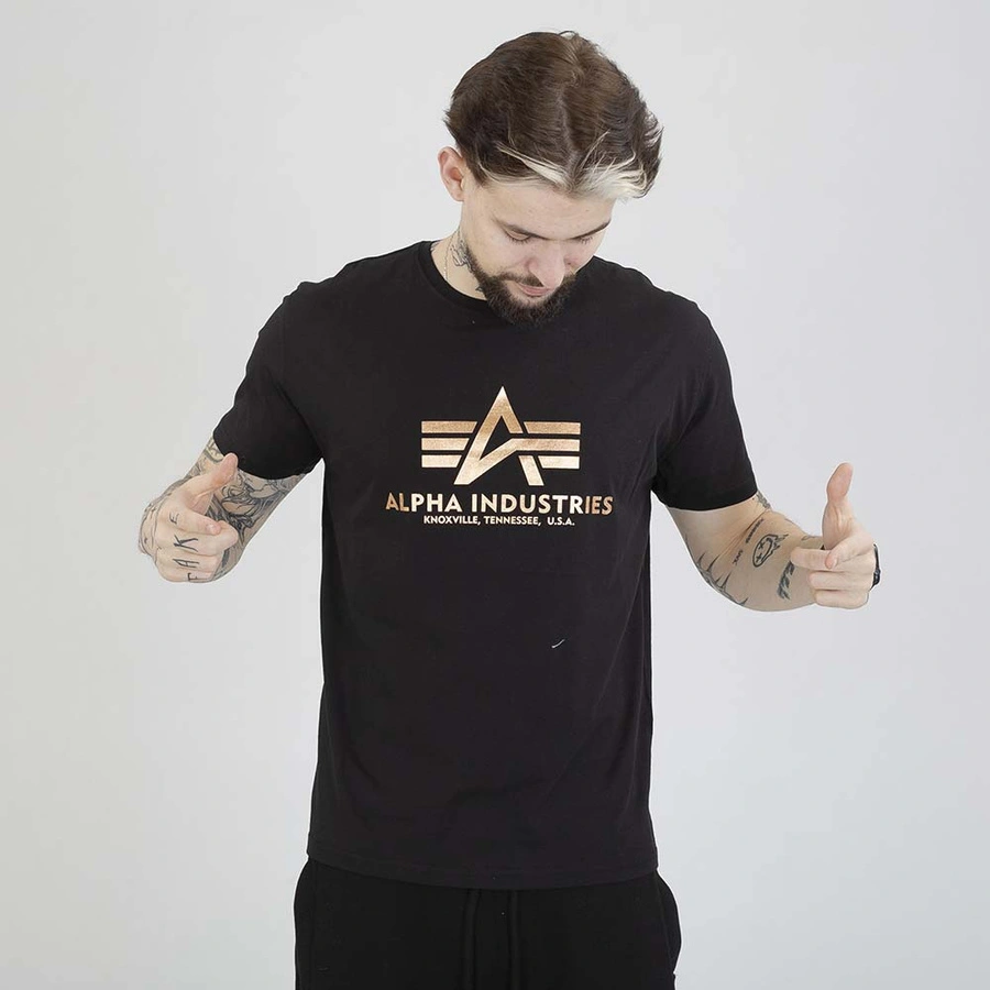 Koszulka Alpha Industries Basic 100501FP czarna złota