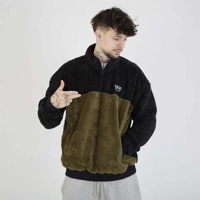 Bluza Jigga Wear Crewneck Sherpa czarna oliwkowa