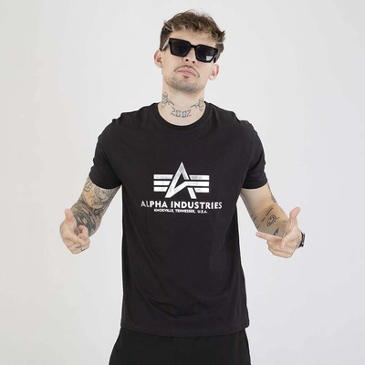 Koszulka Alpha Industries Basic Foil Print 100501FP czarna srebrna