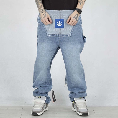 Spodnie Ogodniczki Baggy Jigga Wear Jeans Logo Dungarees niebieskie