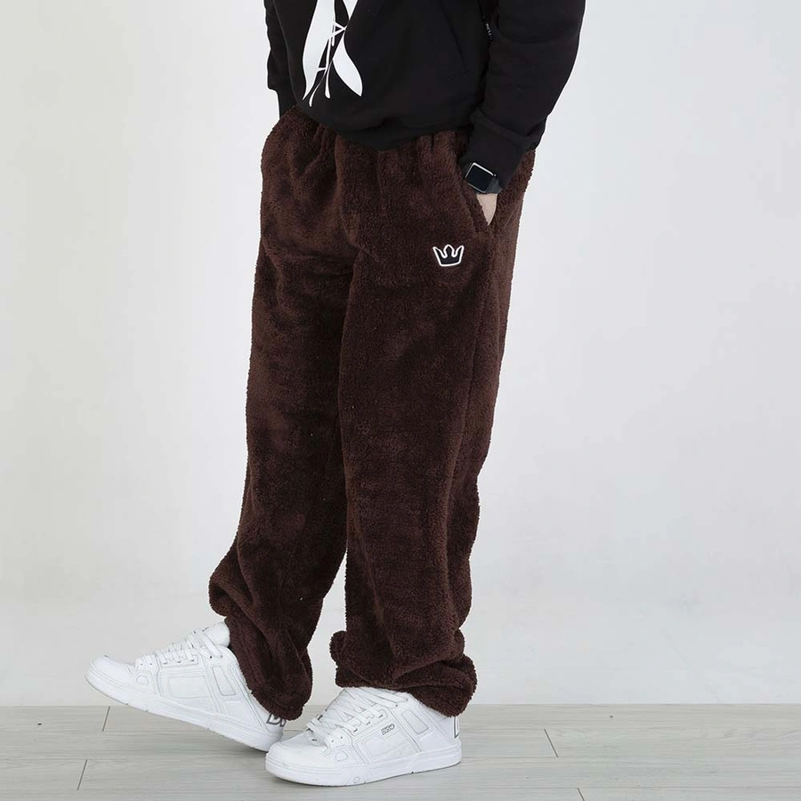 Spodnie Dresowe Jigga Wear Teddy Simple Crown brązowe