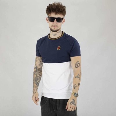 Koszulka SikSilk Cut&Sew Muscle Fit SS-22591 granatowa biała