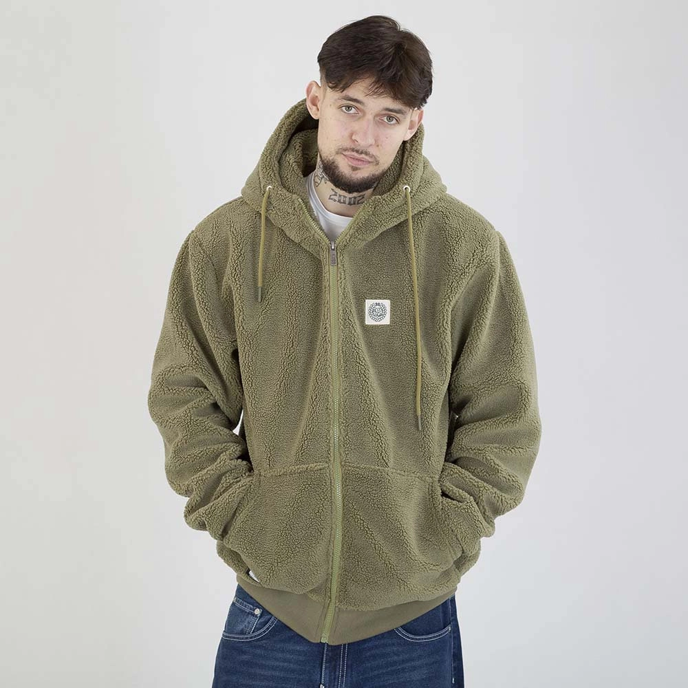 Kurtka Zimowa Mass Hoodie ZIP Patch Teddy oliwkowa