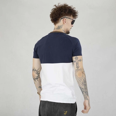 Koszulka SikSilk Cut&Sew Muscle Fit SS-22591 granatowa biała