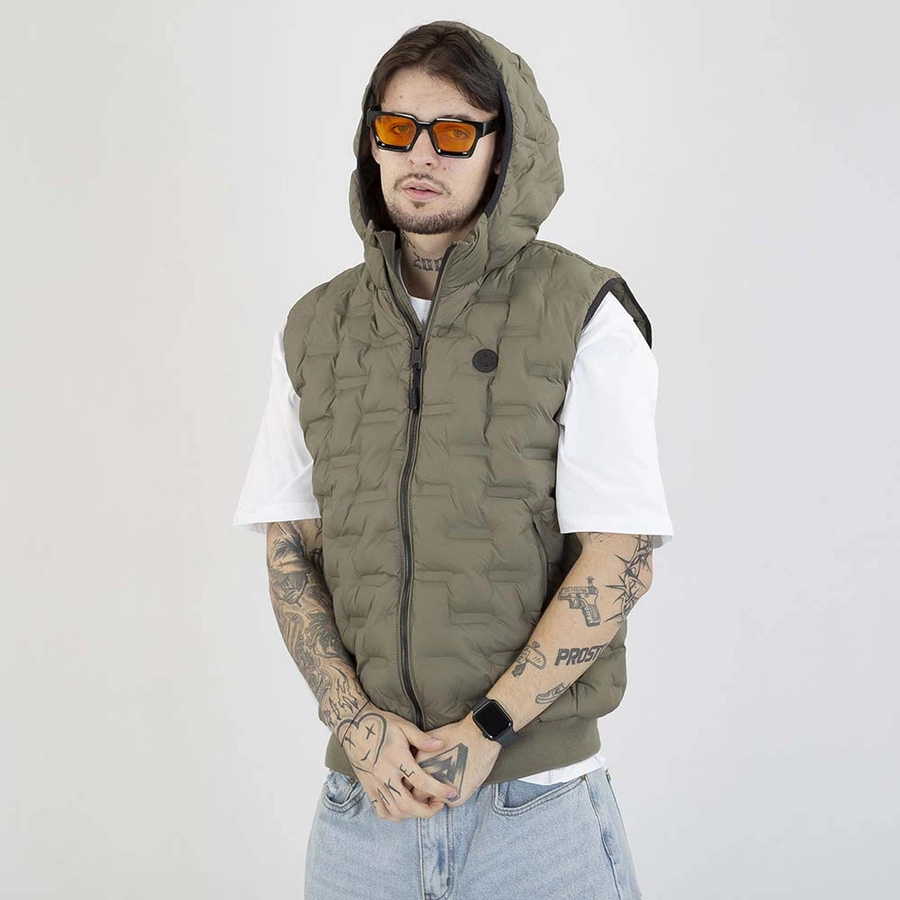 Bezrękawnik Pit Bull Hoodie Fisk Quilted szarozielony