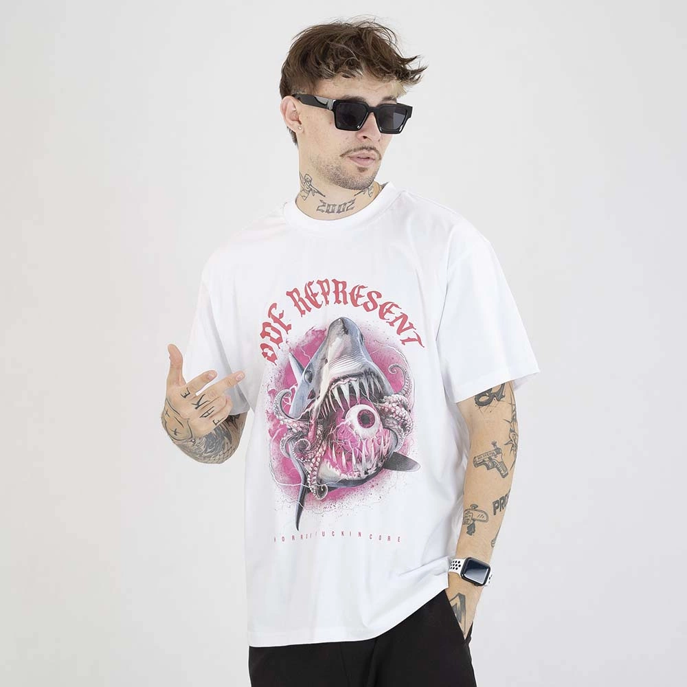 Koszulka Brain Dead Familia Shark biała