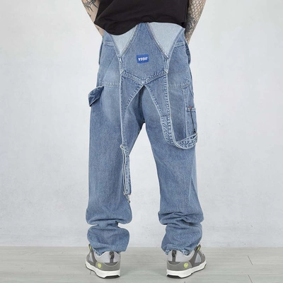 Spodnie Ogodniczki Baggy Jigga Wear Jeans Logo Dungarees niebieskie
