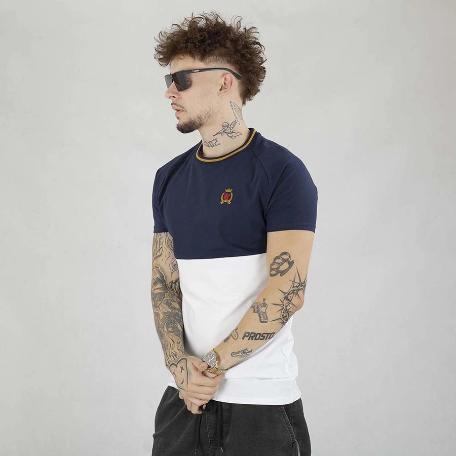 Koszulka SikSilk Cut&Sew Muscle Fit SS-22591 granatowa biała