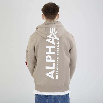 Bluza Alpha Industries Hoodie Zip Back Print 128342 beżowa