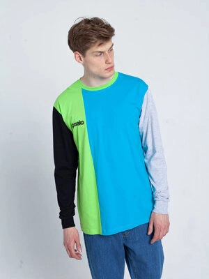 El Polako CUT HALF Longsleeve Neon/ Błękitny/ Szary