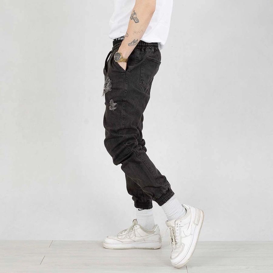 Spodnie Jogger Grube Lolo Dymek Back Gold z dziurami czarny jeans