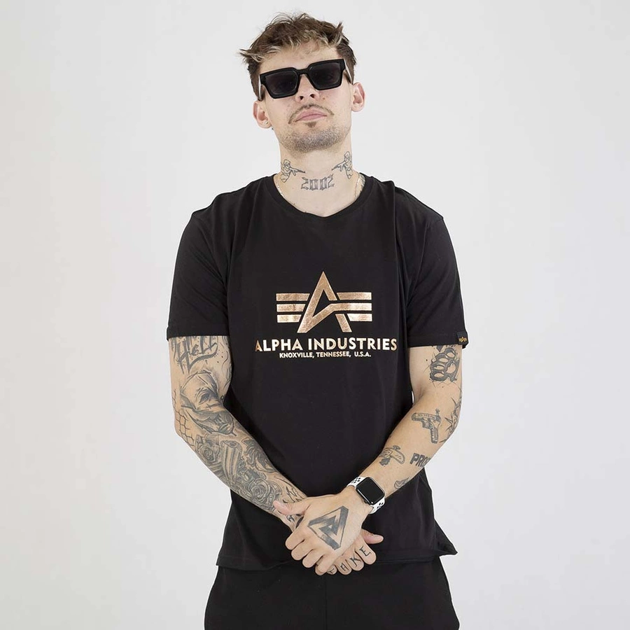Koszulka Alpha Industries Basic Foil Print 100501FP czarna złota