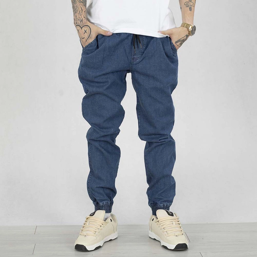 Spodnie Jogger Ganja Mafia Jeans Podpis Gold niebieskie