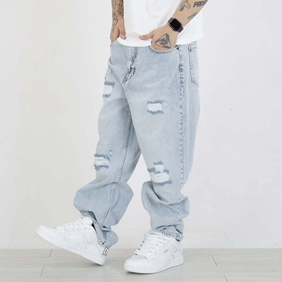 Spodnie Baggy Jigga Wear Crown Destroyed jasne niebieskie