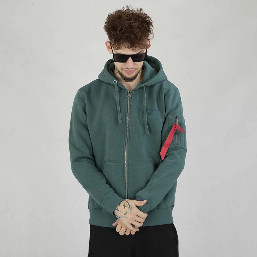 Bluza Alpha Industries Hoodie Zip Back Print 128342 zielona