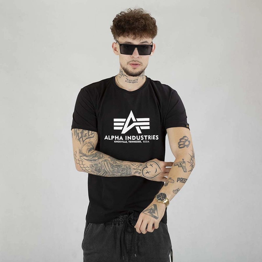 Koszulka Alpha Industries Basic T ML 118533 czarna  ciemno zielona