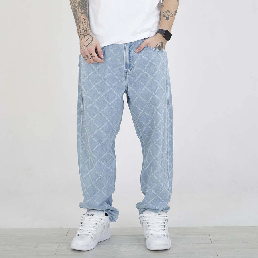 Spodnie Mass Jeans Extra Baggy Fit Monogram jasne niebieskie