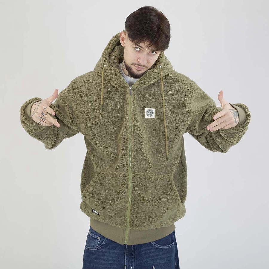 Kurtka Zimowa Mass Hoodie ZIP Patch Teddy oliwkowa