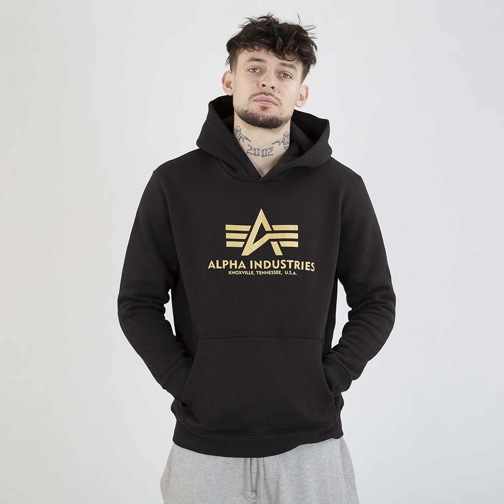 Bluza Alpha Industries Hoodie Basic Carbon 146343 czarna złota