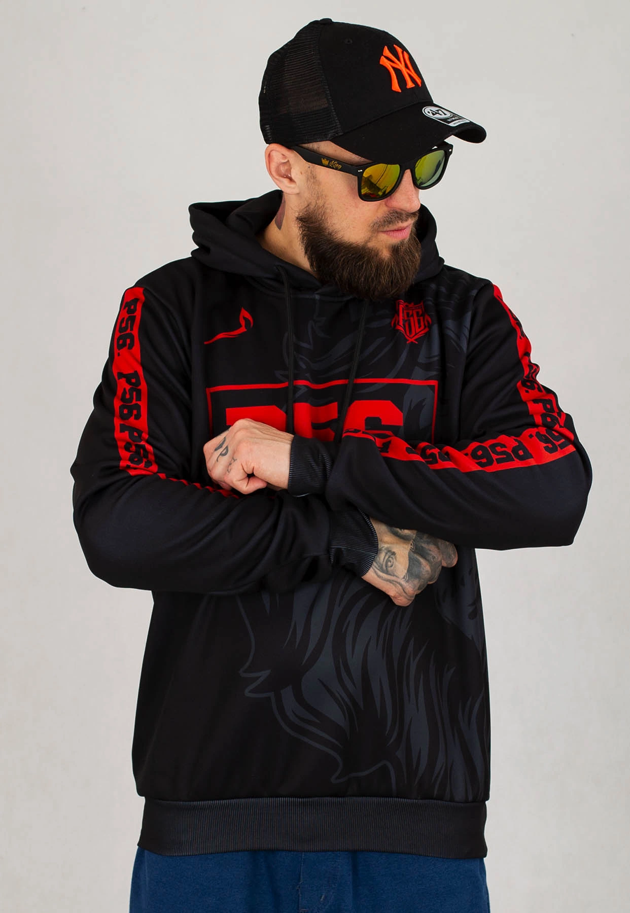 Bluza Dudek P56 Hoodie Lion Football czarno czerwona