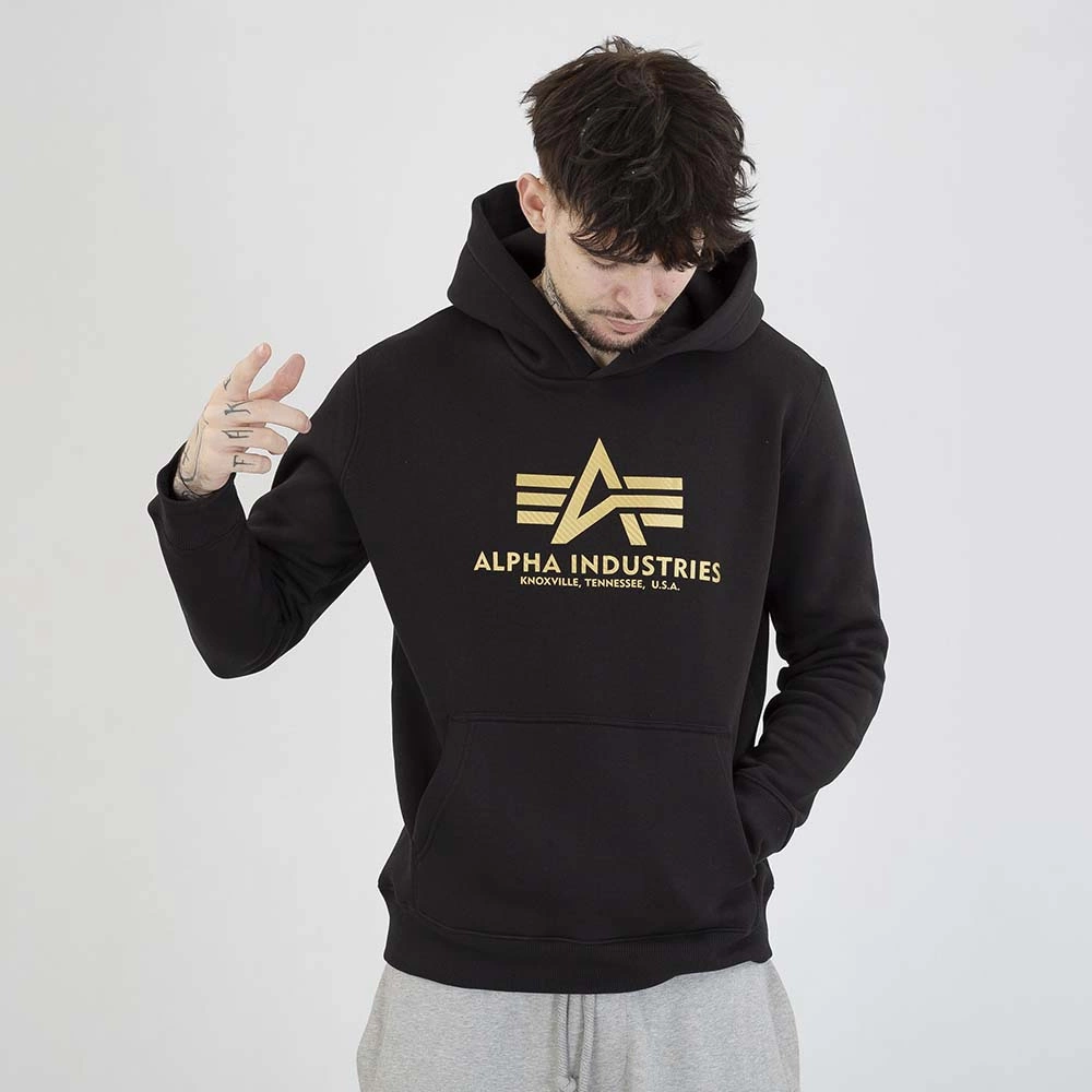 Bluza Alpha Industries Hoodie Basic Carbon 146343 czarna złota