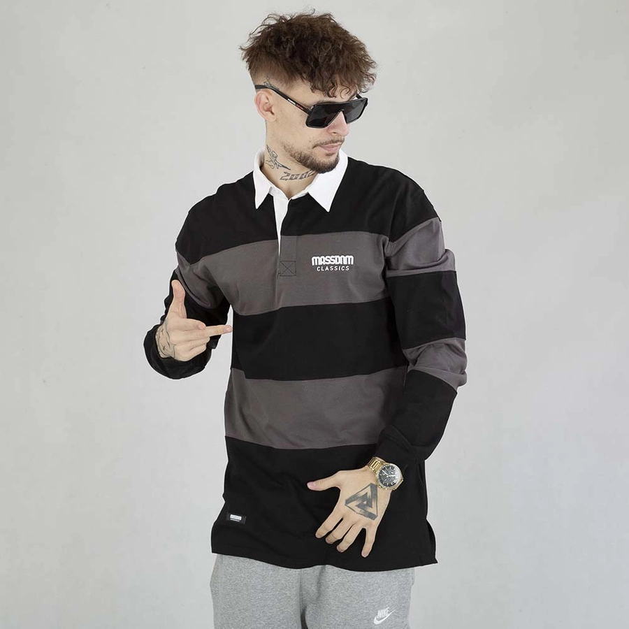 Long Mass Polo Classic Stripes czarno grafitowy