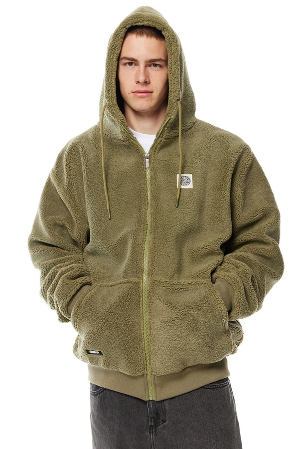 Kurtka Zimowa Mass Hoodie ZIP Patch Teddy oliwkowa