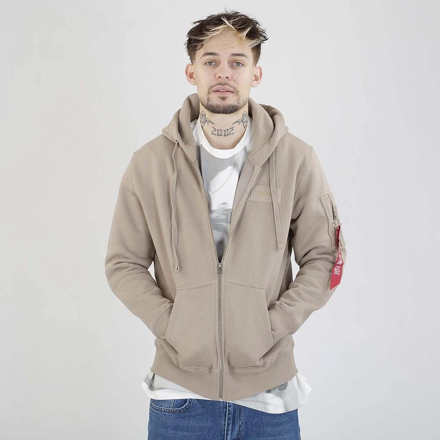 Bluza Alpha Industries Hoodie Zip Back Print 128342 beżowa