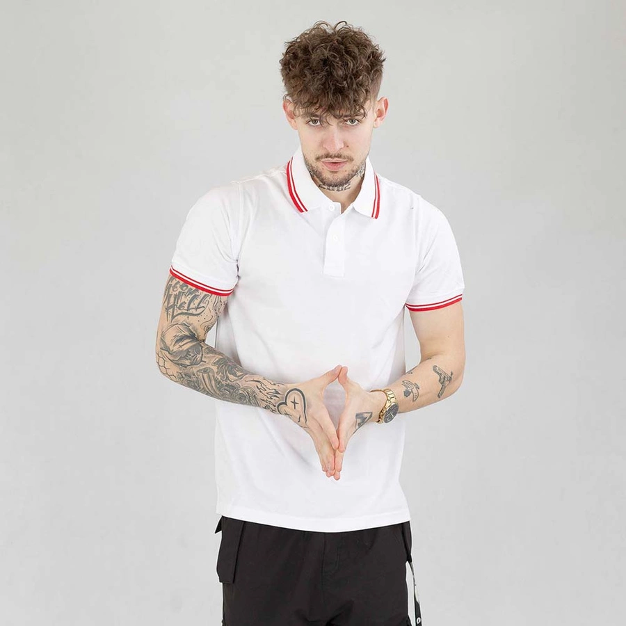 Koszulka Polo Niemaloga Stripes biało czerwona